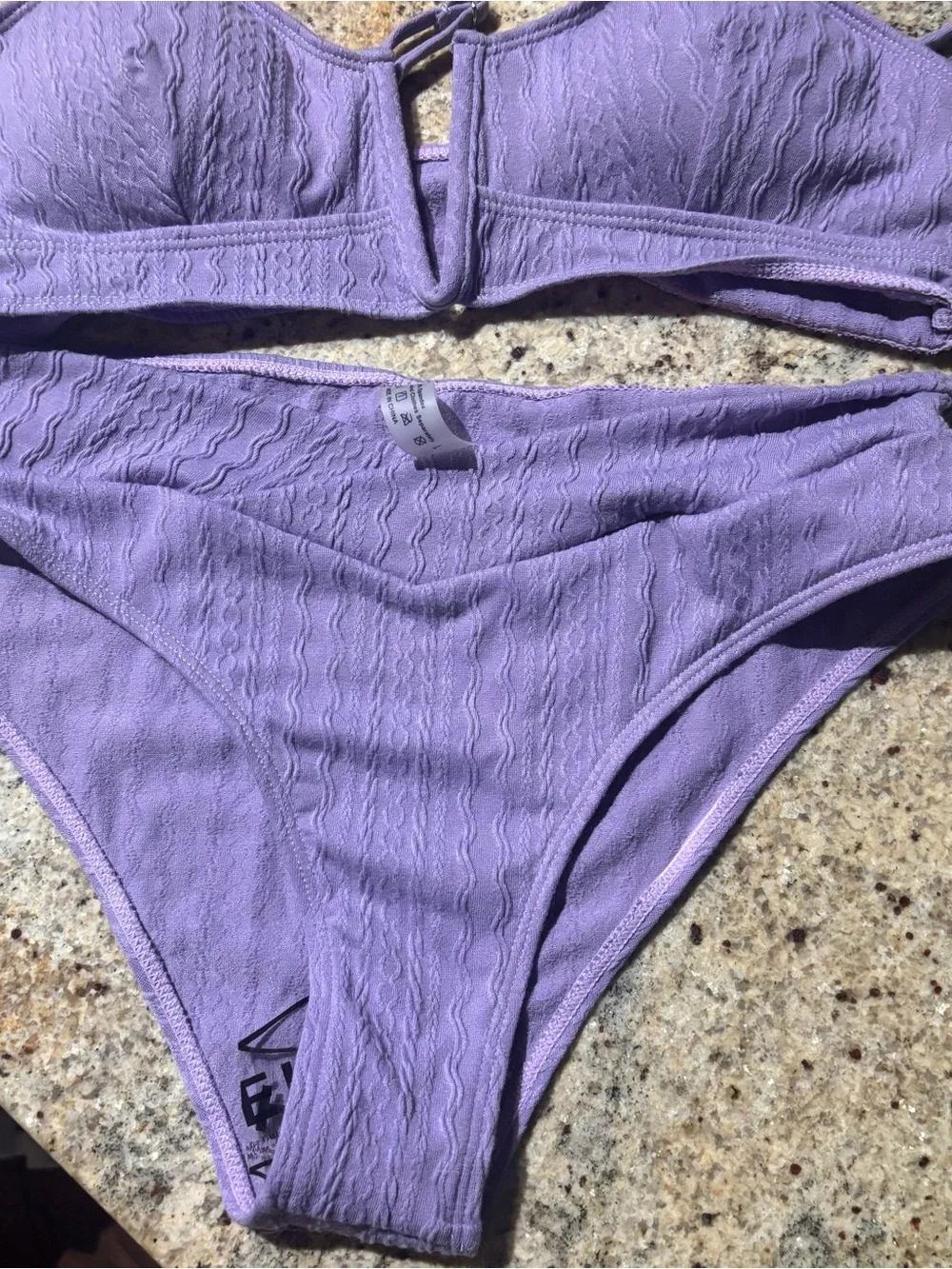 SHEIN Lavender Purple Textured Bikini Set High Waisted